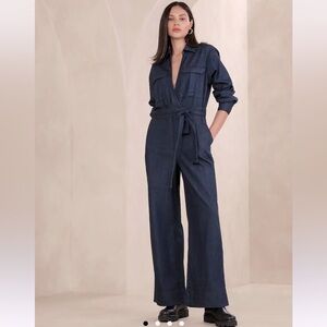 Denim Jumpsuit 4P 4 Banana Republic Petite jeans utility romper womens Western S
